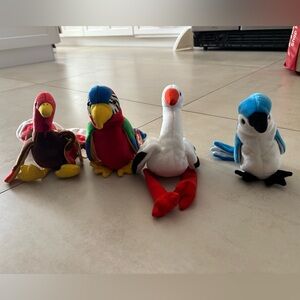 4 Beanie Babies, Jabber, Rocket, Gobbles, and Stilts